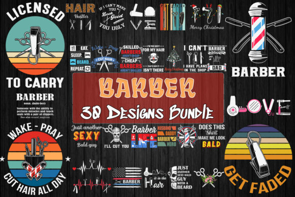 Barber Bundle SVG: 30 Designs for T-Shirt Designs