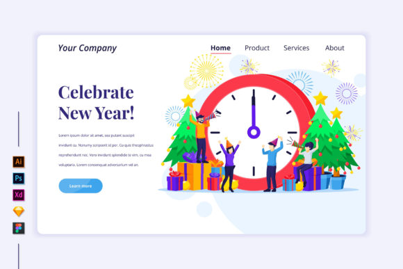 Celebrate New Year Flat Illustration for Landing Page Templates