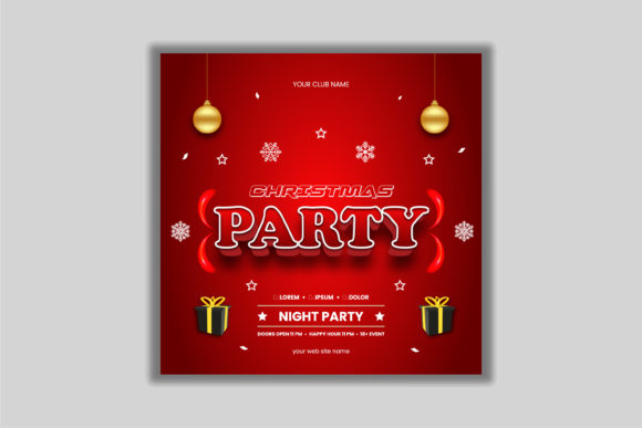 Christmas Party Red Greeting Card and 3D: Premium Graphic Templates