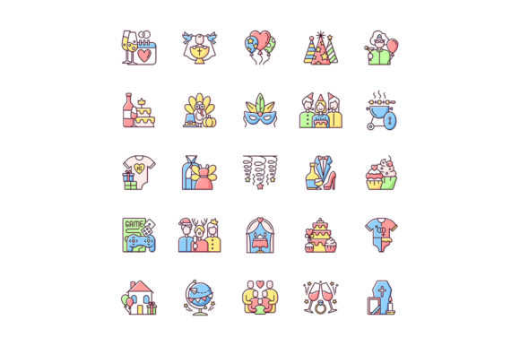 Family Party RGB Color Icons Set